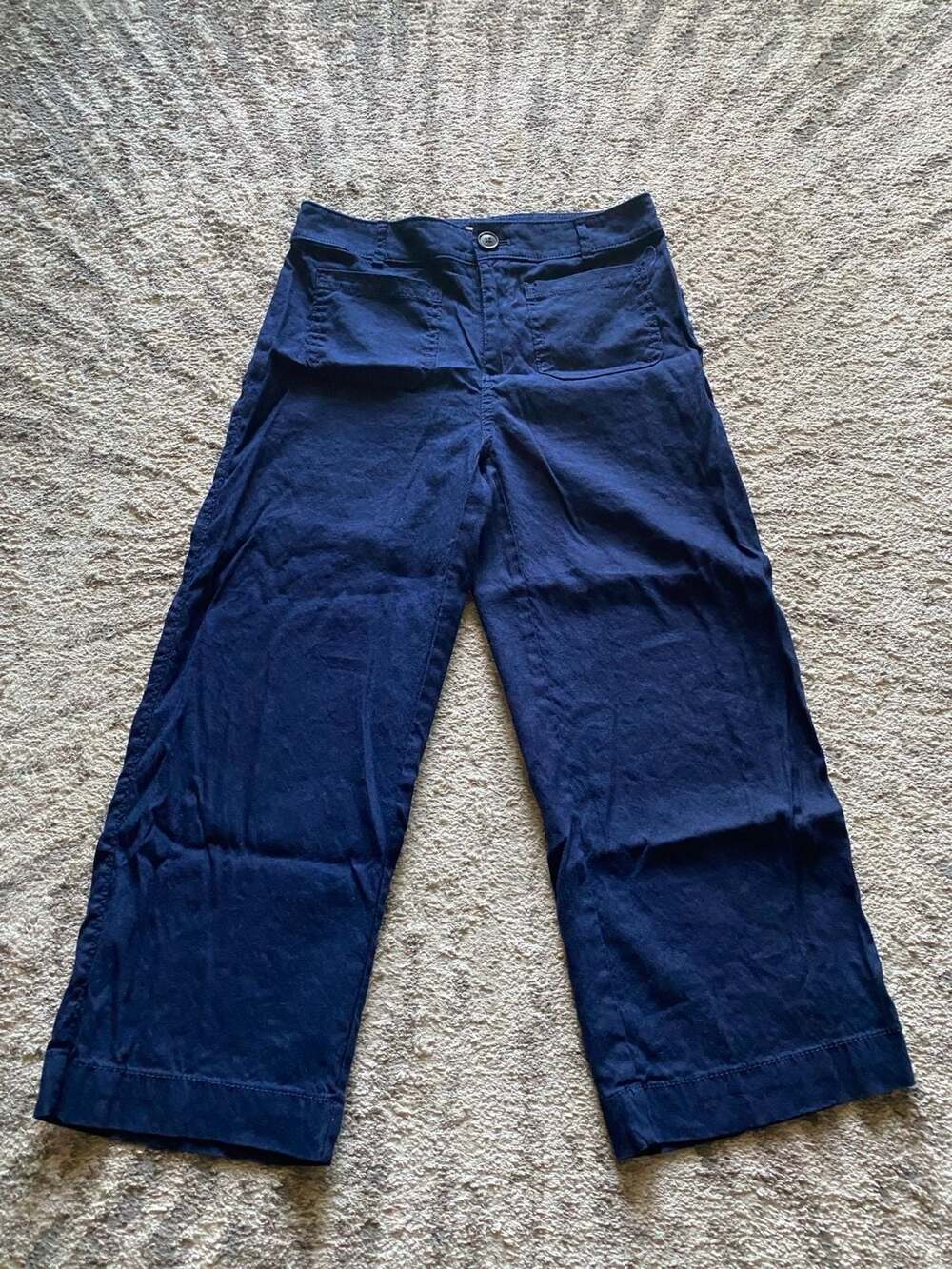 LOFT The Palmer Wide Leg Navy Blue Linen Blend Pants Size 2P